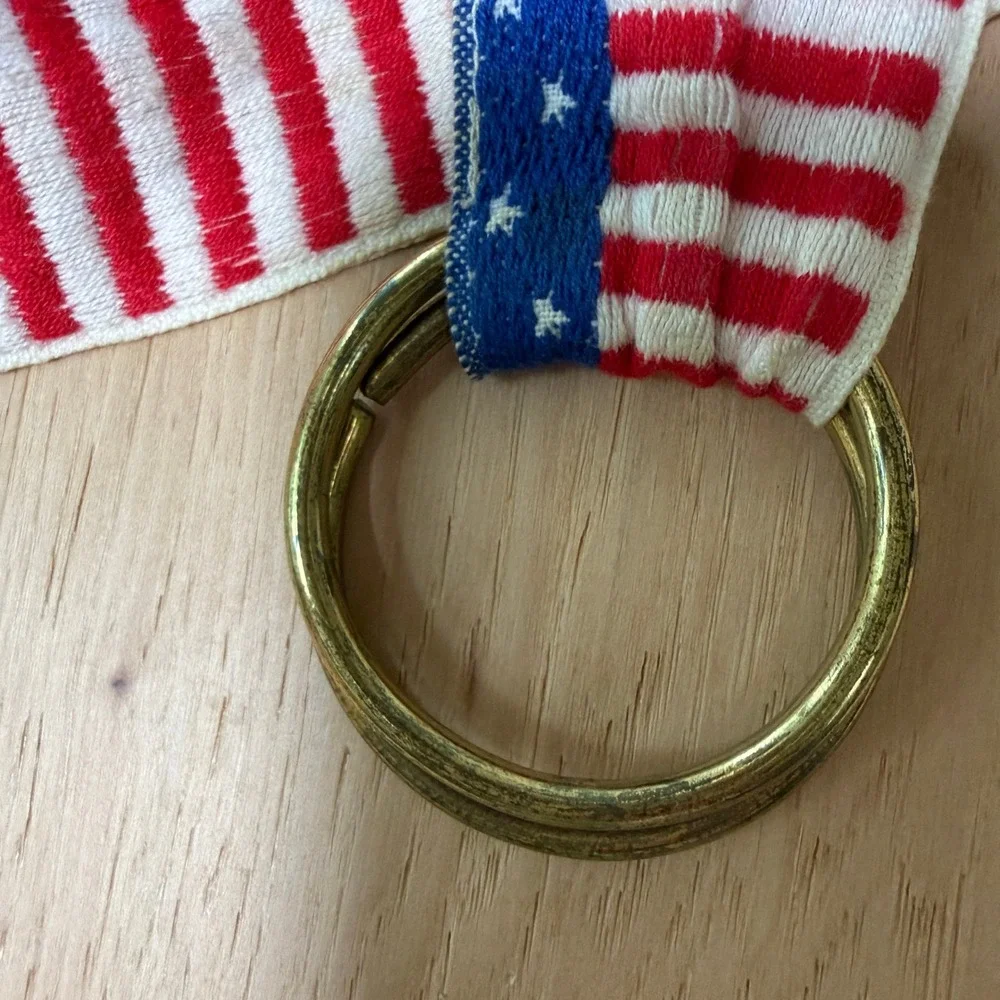 Red White Blue Patriotic Nautical Stars Stripes Fabric D-Ring Belt SZ Medium‎